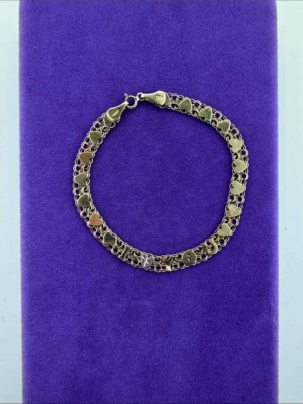 💛 Vintage 10k Gold “I Love You” Heart Link Bracelet | White Gold Heart